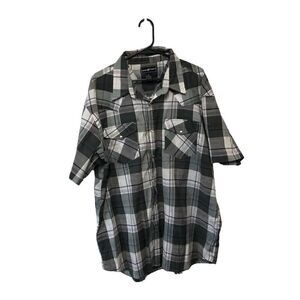 Men's Casual Country XXL Plaid Western Short Sleeve Pearl Snap Shirt